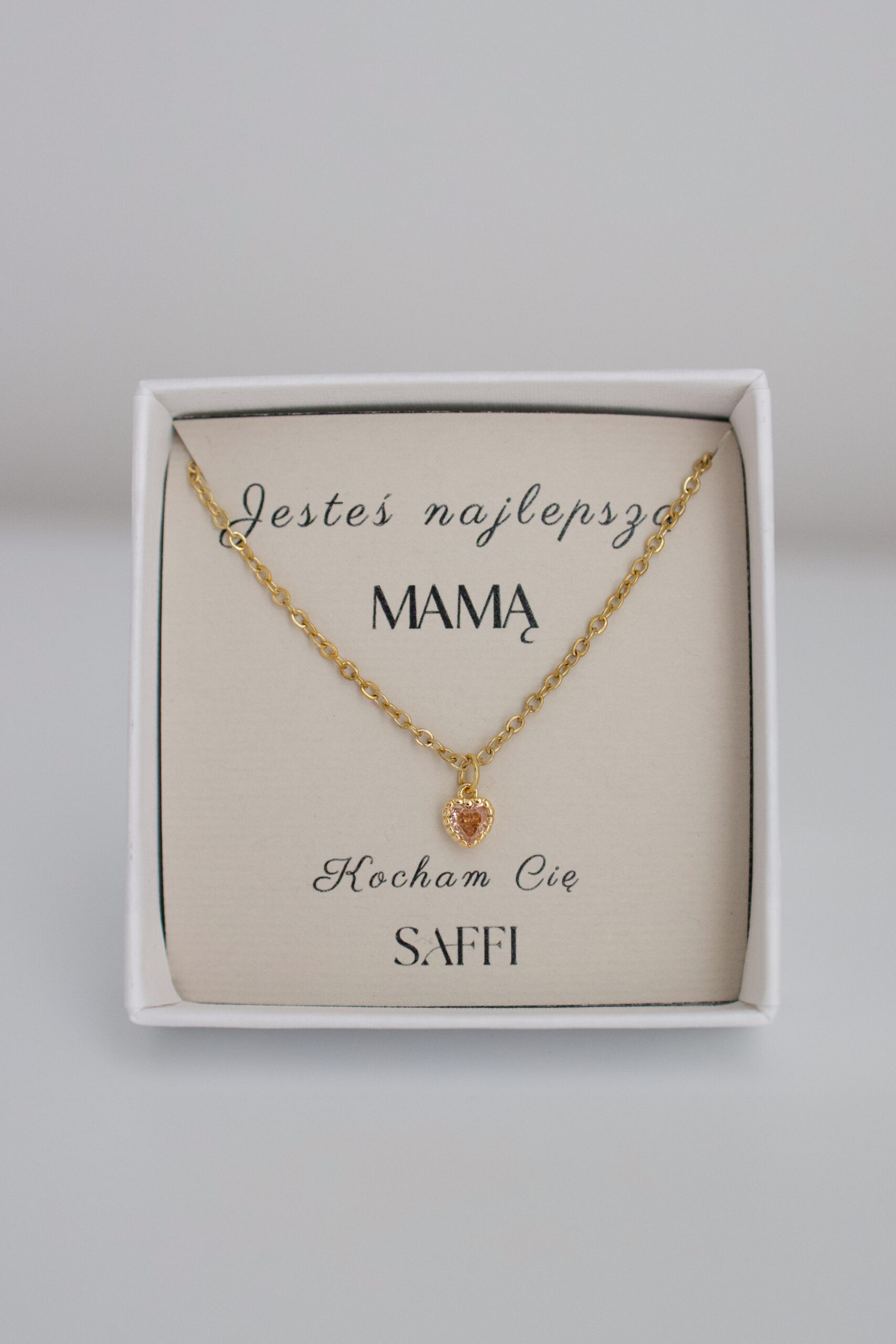 Naszyjnik złoty minimalistyczne kryształowe serce brzoskwiniowe - obrazek 2