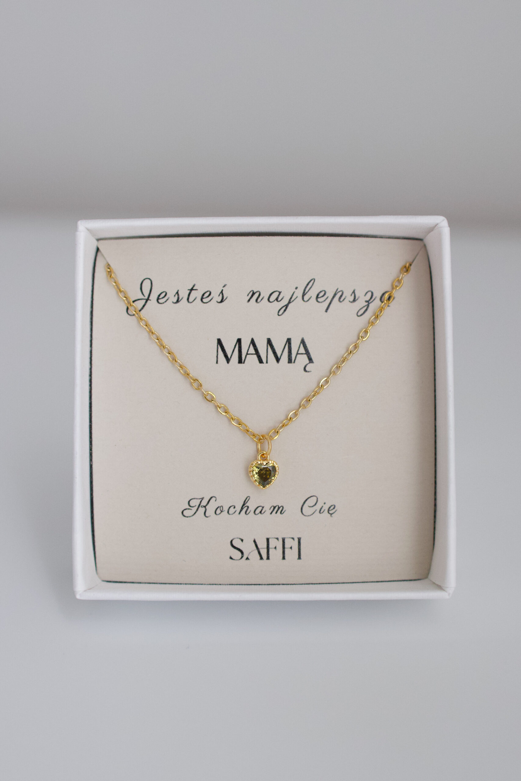 Naszyjnik złoty minimalistyczne kryształowe serce zielone - obrazek 2